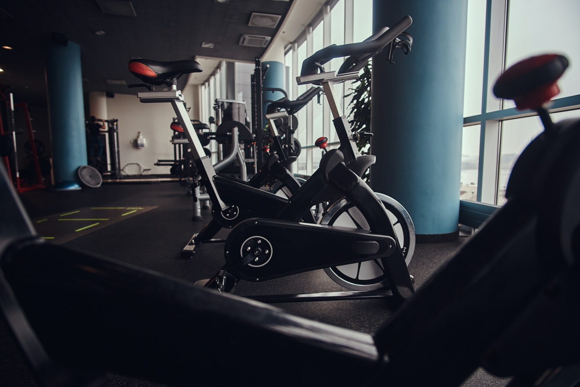 Sport, fitness, health. Exercise bikes in the fitness center.